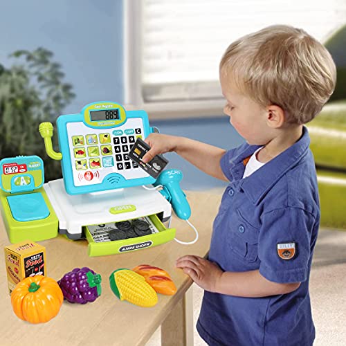 FS Playtime Cashier: Supermarket Register Set with Scanner, Microphone & Play Food – Ideal for Ages 3-8