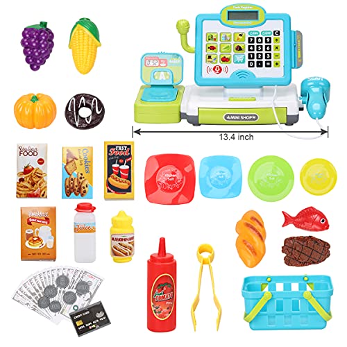 FS Playtime Cashier: Supermarket Register Set with Scanner, Microphone & Play Food – Ideal for Ages 3-8