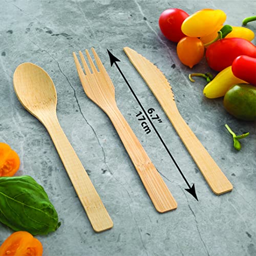 Eco-Friendly Bamboo Cutlery Set: 100 pcs with Forks, Knives & Spoons - Compostable & Reusable