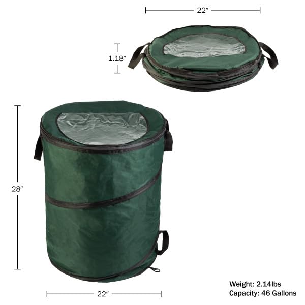 Trash Battle Bag: 46-Gallon Eco-Friendly Pop-Up Trash Can for Outdoor Adventures and Cleanups - Wakeman Outdoor Collapsible Garbage Bin with Stakes - Green