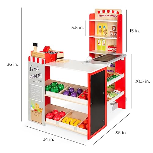 Best Choice Kids’ Wooden Supermarket: Complete Grocery Playset with Conveyor, Chalkboard & Cash Register - Red