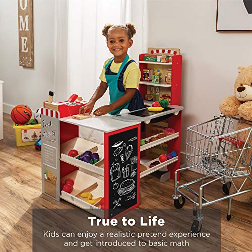 Best Choice Kids’ Wooden Supermarket: Complete Grocery Playset with Conveyor, Chalkboard & Cash Register - Red