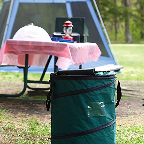 Trash Battle Bag: 29.5 Gallon Green Pop-Up Trash Can - Collapsible Garbage Bin for Eco-Conscious Camping and Outdoor Activities, Heavy-Duty