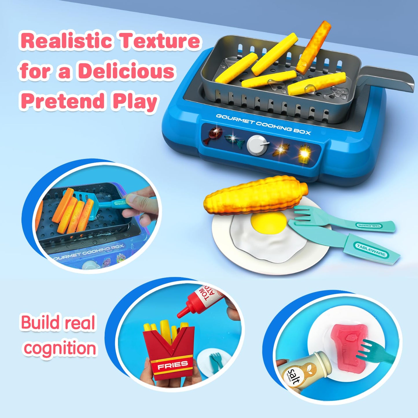 TALGIC Magic Fry Cooking Simulator: 20-Piece Gourmet Set with Color-Change, Sound & Light Effects - Blue
