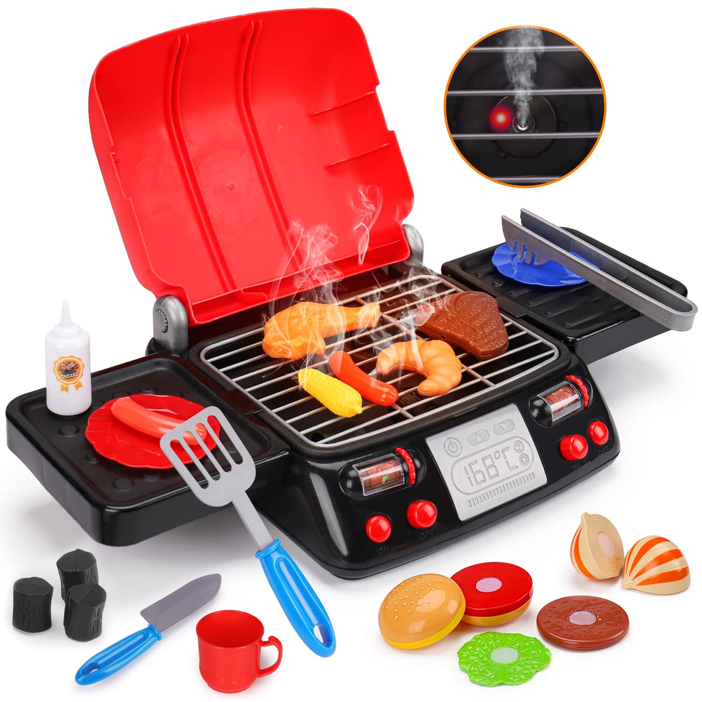 Kids’ BBQ Grill Playset: Interactive Camping Cooking Set with Pretend Smoke, Sound & Light – Perfect for Ages 2-6