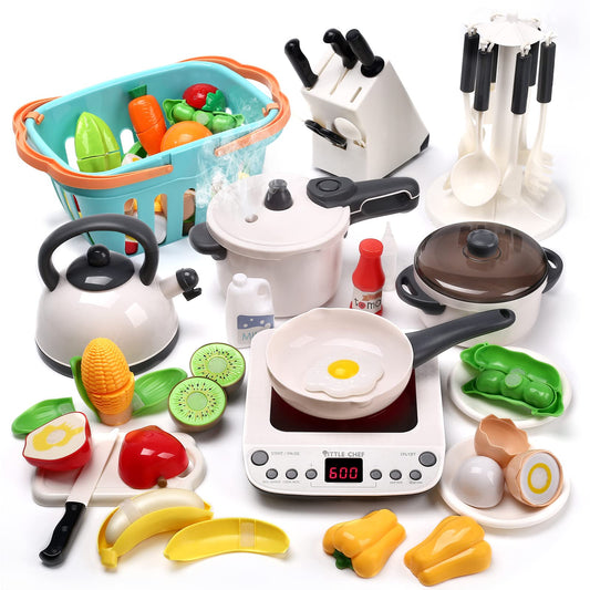 CUTE STONE Play Kitchen Set: Includes Steam Pressure Pot, Electronic Cooktop & Accessories - Ideal Learning Gift for Kids