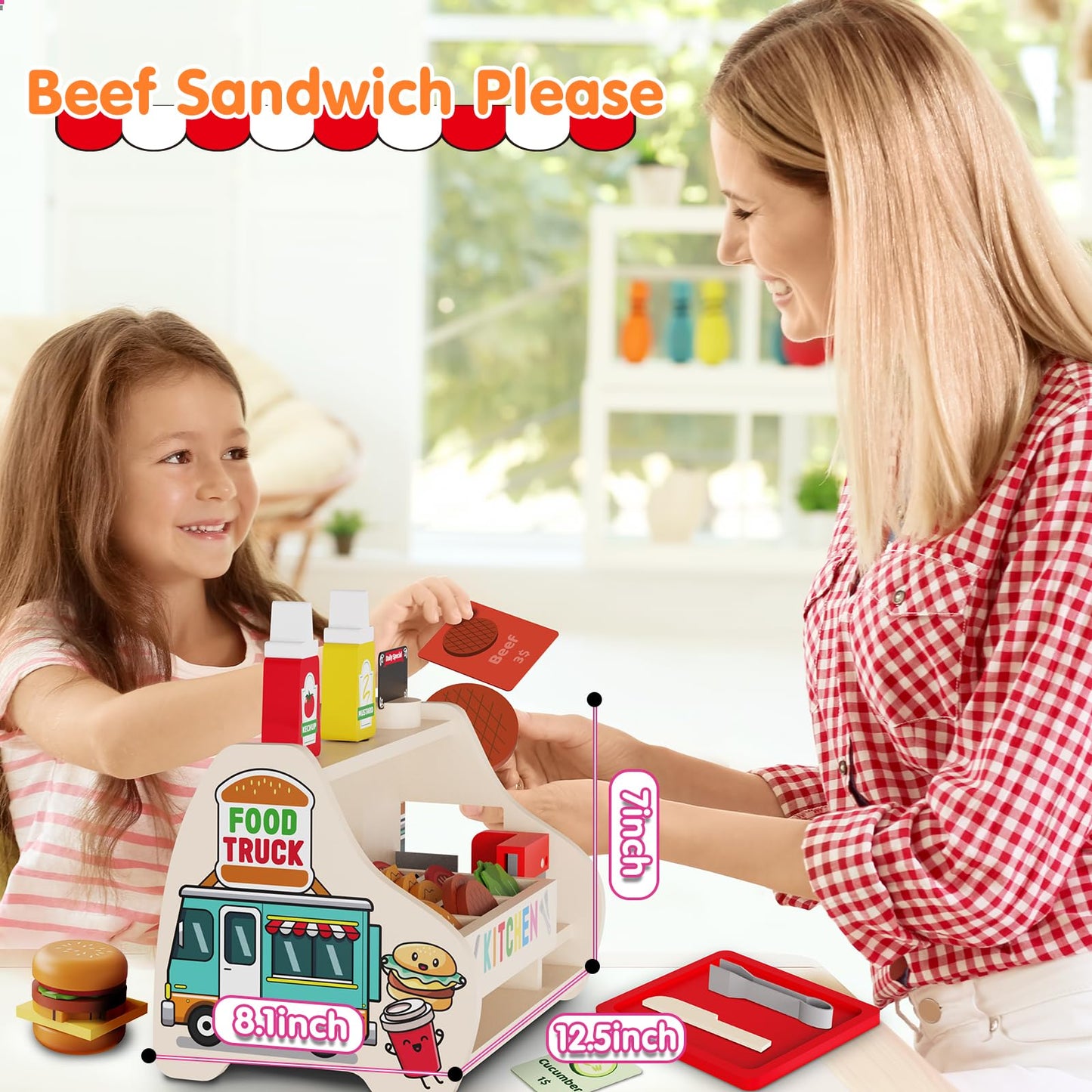 Victostar Wooden Sandwich Shop: 58-Piece Slice & Stack Play Food Set for Boys and Girls