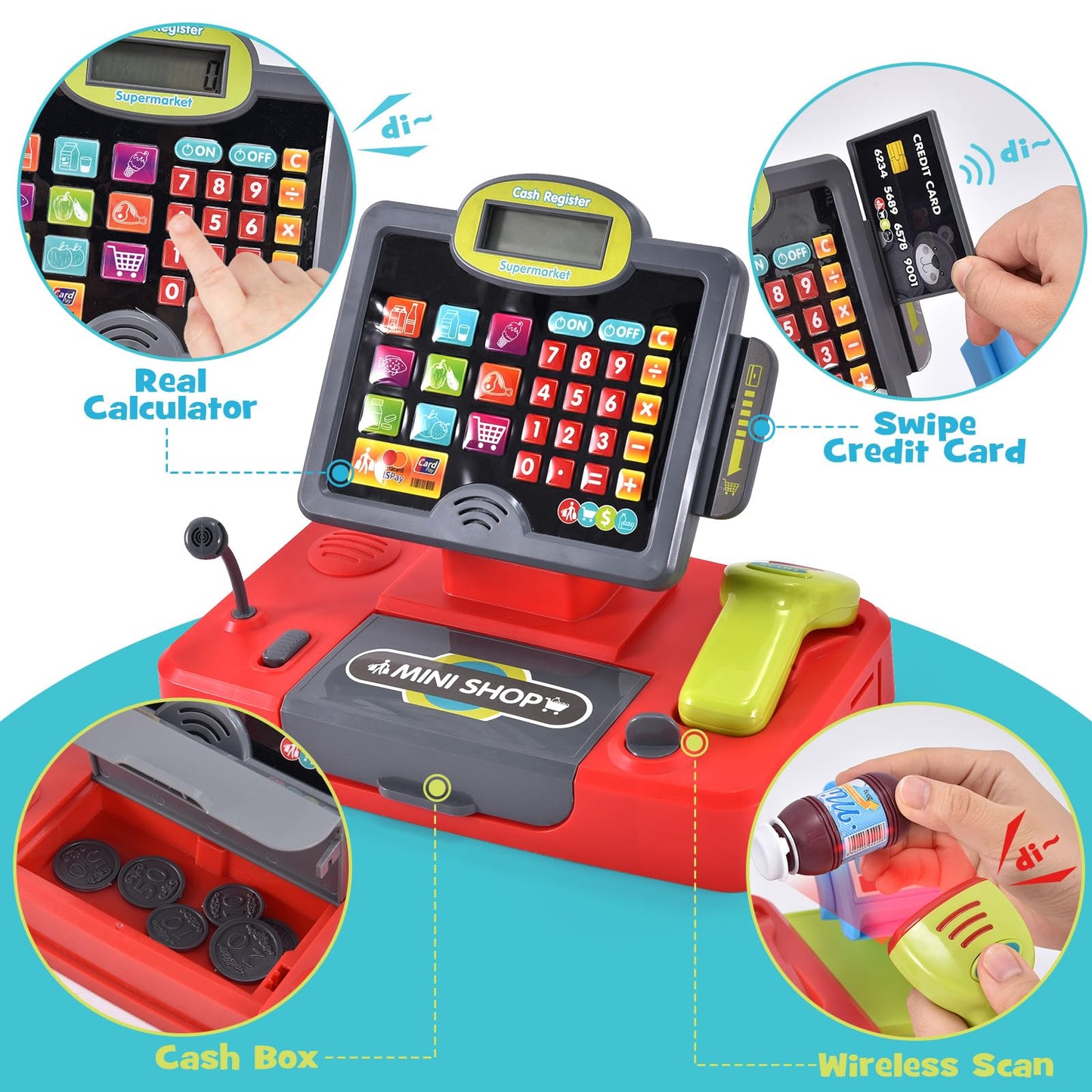 G.C Kids Cash Register: Complete Grocery Playset with Scanner, Cart & Play Money – Perfect for Ages 3-8