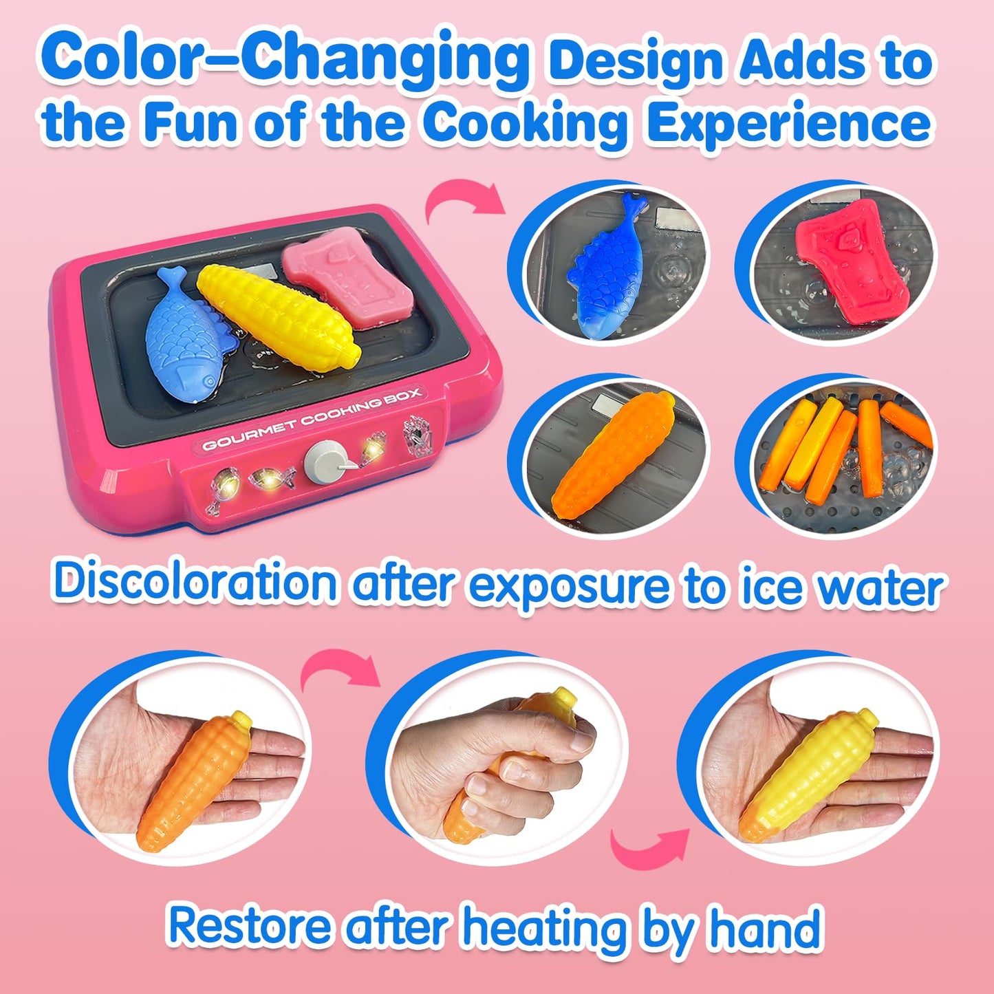 TALGIC Magic Fry Cooking Simulator: Color-Changing 20-Piece Set with Sound, Light & Bubble Grill - Pink