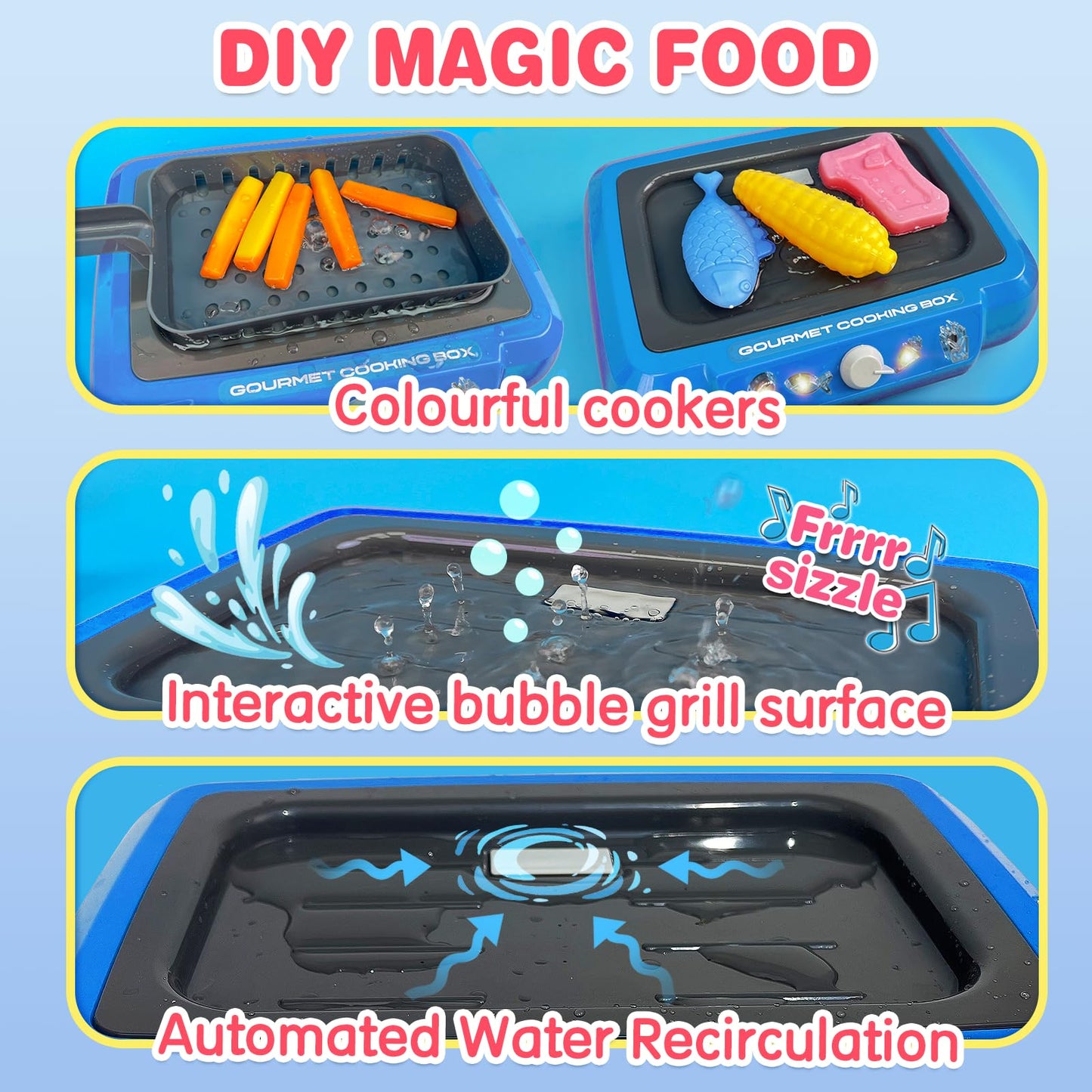 TALGIC Magic Fry Cooking Simulator: 20-Piece Gourmet Set with Color-Change, Sound & Light Effects - Blue