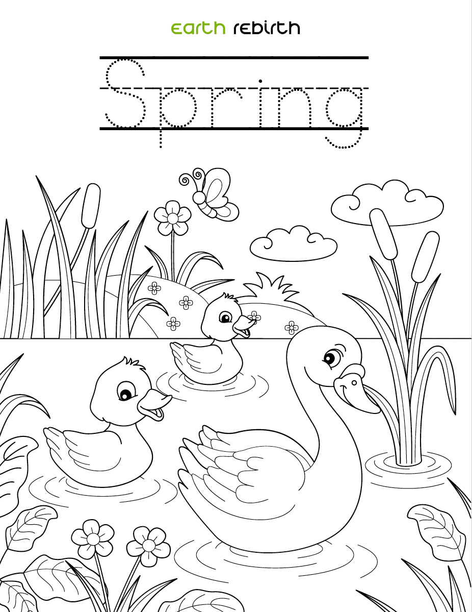Earth's Renewal Spring Coloring Book for Kids w/ Writing Practice