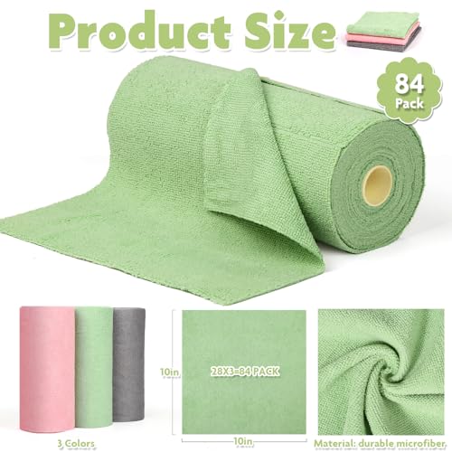 LifeisLuck 3 Colors Microfiber Cleaning Cloth Roll, 84 Pack Tear Away Towels Rags Cleaning Cloths Reusable Paper Roll Washable Microfiber Towels for Car House Drying Dishes Kitchen Garage