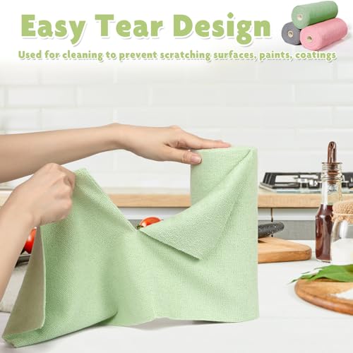 LifeisLuck 3 Colors Microfiber Cleaning Cloth Roll, 84 Pack Tear Away Towels Rags Cleaning Cloths Reusable Paper Roll Washable Microfiber Towels for Car House Drying Dishes Kitchen Garage