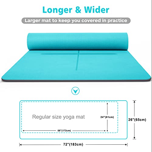 Heathyoga Eco Friendly Non Slip Yoga Mat, Body Alignment System, SGS Certified TPE Material - Textured Non Slip Surface and Optimal Cushioning,72"x 26" Thickness 1/4"