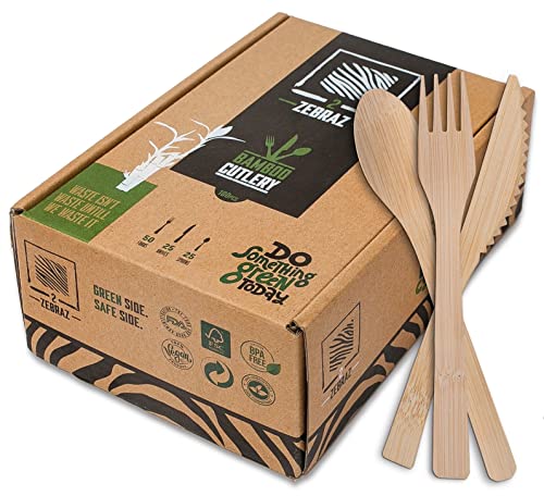 Eco-Friendly Bamboo Cutlery Set: 100 pcs with Forks, Knives & Spoons - Compostable & Reusable